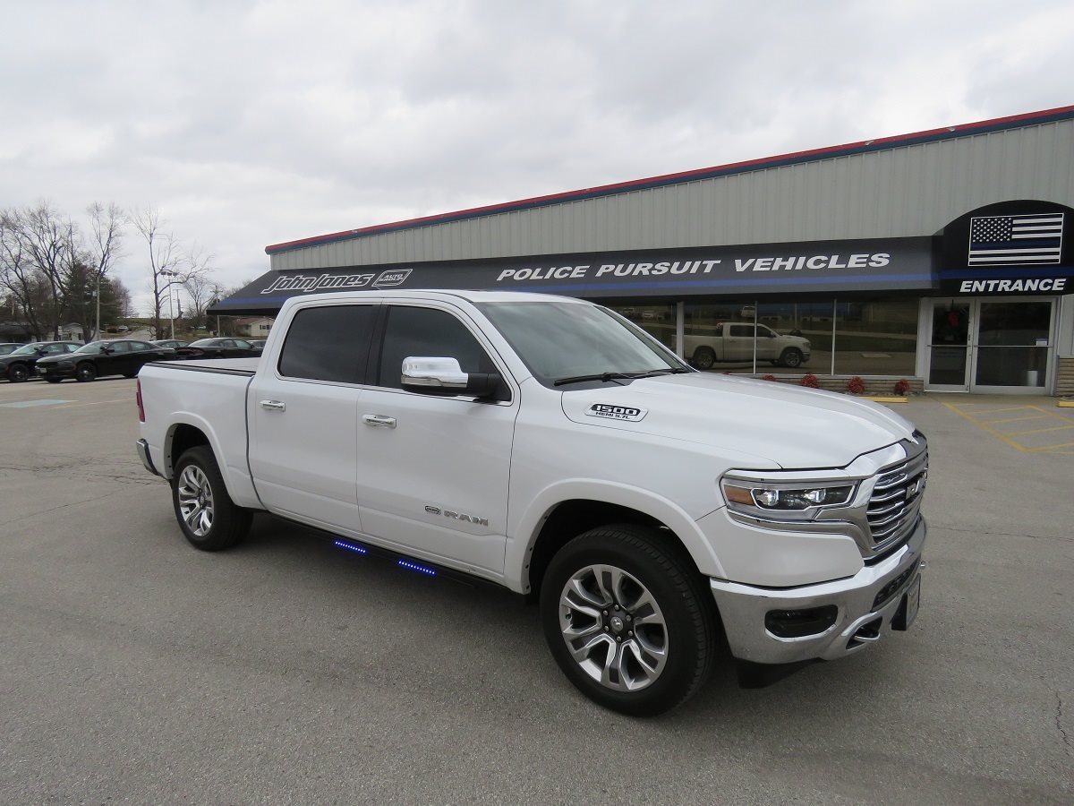 2019 Ram 1500 Laramie Longhorn with Police Upfit White Exterior Front Picture